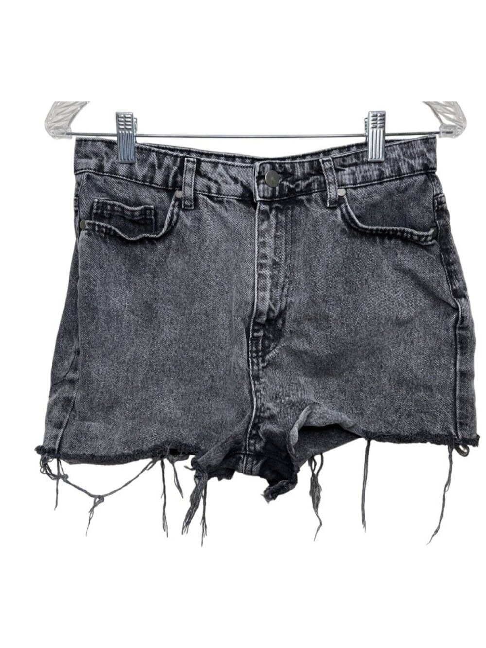 PrettyLittleThing Women’s 6 Black Denim Cutoff Shorts High Rise Raw Hem